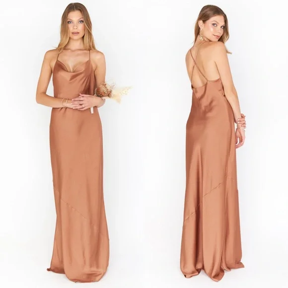 Show Me Your Mumu Tuscany Slip Maxi Dress in Copper Luxe Satin sz M - Picture 2 of 12